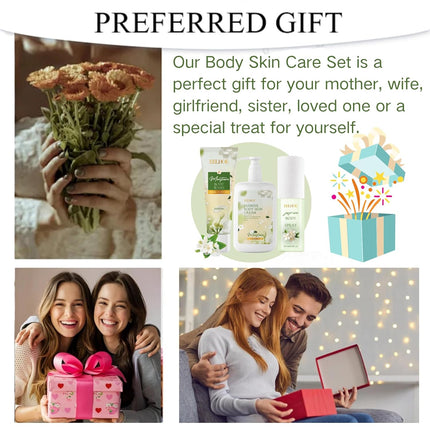 Jasmine Body Skin Care Set Women Girls Gift - Travel Essentials - Birthday Gifts for Women - Skin Care Sets & Kits with Body Wash, Body Cream, Body Mist - Travel Toiletries - Spa Kit - Womens Gifts