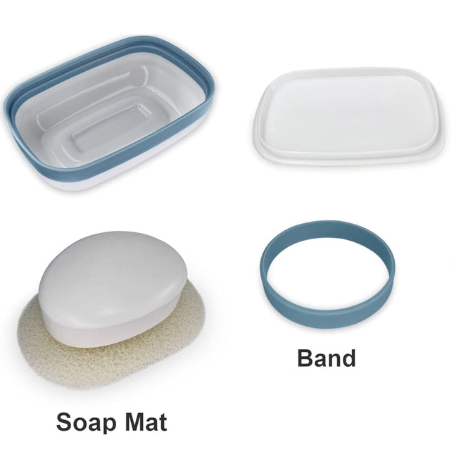2Pack Travel Soap Holders, Soap Bar Box Dish Container Case, with Sponge Saver& Band, for Gym, Travel (Blue & Green)