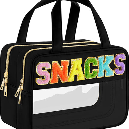 Stylish Chenille Letter Clear Makeup Bag - Waterproof Travel Toiletry Pouch for Women and Girls, Perfect for Organizing Snacks and Essentials