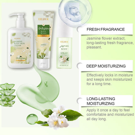 Jasmine Body Skin Care Set Women Girls Gift - Travel Essentials - Birthday Gifts for Women - Skin Care Sets & Kits with Body Wash, Body Cream, Body Mist - Travel Toiletries - Spa Kit - Womens Gifts