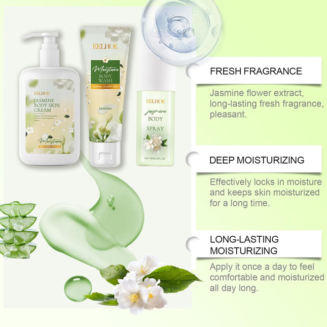 Jasmine Body Skin Care Set Women Girls Gift - Travel Essentials - Birthday Gifts for Women - Skin Care Sets & Kits with Body Wash, Body Cream, Body Mist - Travel Toiletries - Spa Kit - Womens Gifts
