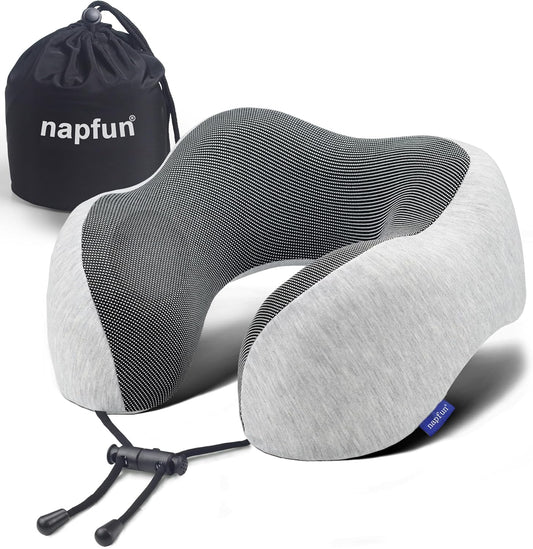 Upgrade Your Travel Comfort with  100% Pure Memory Foam Neck Pillow - Ideal for Airplane Sleep, Lightweight & Portable, Light Grey
