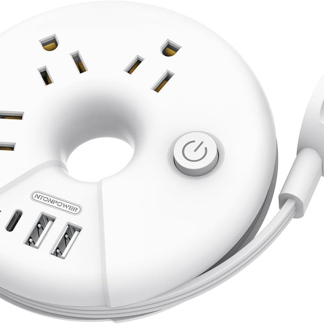 Travel Power Strip,  3 Outlets 3 USB(1 USB C) Cruise Approved Power Strip, Short Extension Cord 3Ft, Travel Essentials for Home, Hotels, Cruise Ship, Vacation, White, I-Donut