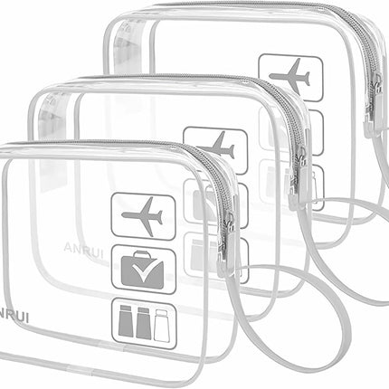 3Pcs Tsa-Approved Clear Travel Toiletry Bag with Handle Strap, Airline Kit 3-1-1 Clear Liquids Toiletries & Cosmetics Organizer Carry-On Luggage for Women and Men - Grey