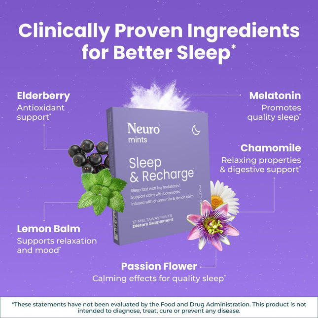 Sleep & Recharge Meltaway Mints - Contains Melatonin 1 Mg, Chamomile & Elderberry - Travel Aid for Nighttime Relaxation & Healthy Sleep Cycle - Mixed Berry, 72 Ct