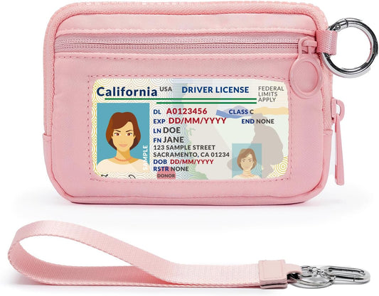 the Iris Wallet for Women Mini Zip Card Case with Clear ID Window Zipper Coin Purse Lightweight Portable Keychain Wallet