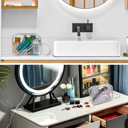 3Pcs Tsa-Approved Clear Travel Toiletry Bag with Handle Strap, Airline Kit 3-1-1 Clear Liquids Toiletries & Cosmetics Organizer Carry-On Luggage for Women and Men - Grey