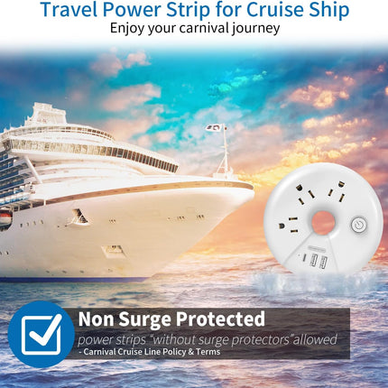 Travel Power Strip,  3 Outlets 3 USB(1 USB C) Cruise Approved Power Strip, Short Extension Cord 3Ft, Travel Essentials for Home, Hotels, Cruise Ship, Vacation, White, I-Donut