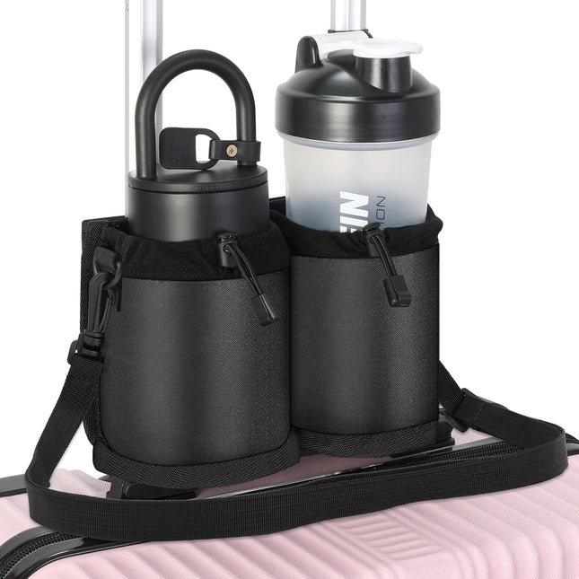 Travel Buddy: Hands-Free Extra Luggage Cup Holder & Organizer for Suitcases - Perfect for Coffee, Passports & Business Trips - Essential for Men & Women - Black