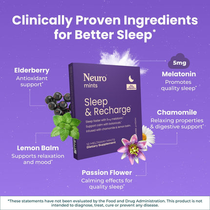 Sleep & Recharge Meltaway Mints - Contains Melatonin 5Mg, Chamomile & Elderberry - Travel Aid for Nighttime Relaxation & Healthy Sleep Cycle - Night Berry 72, Ct