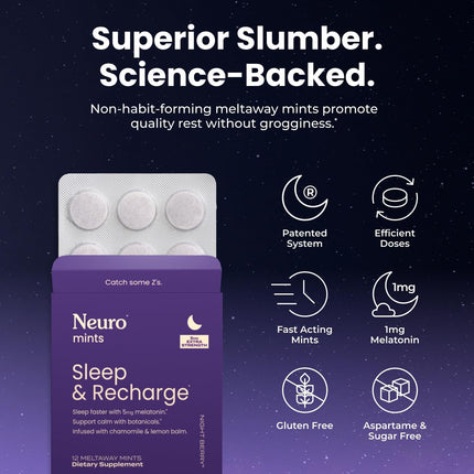Sleep & Recharge Meltaway Mints - Contains Melatonin 5Mg, Chamomile & Elderberry - Travel Aid for Nighttime Relaxation & Healthy Sleep Cycle - Night Berry 72, Ct