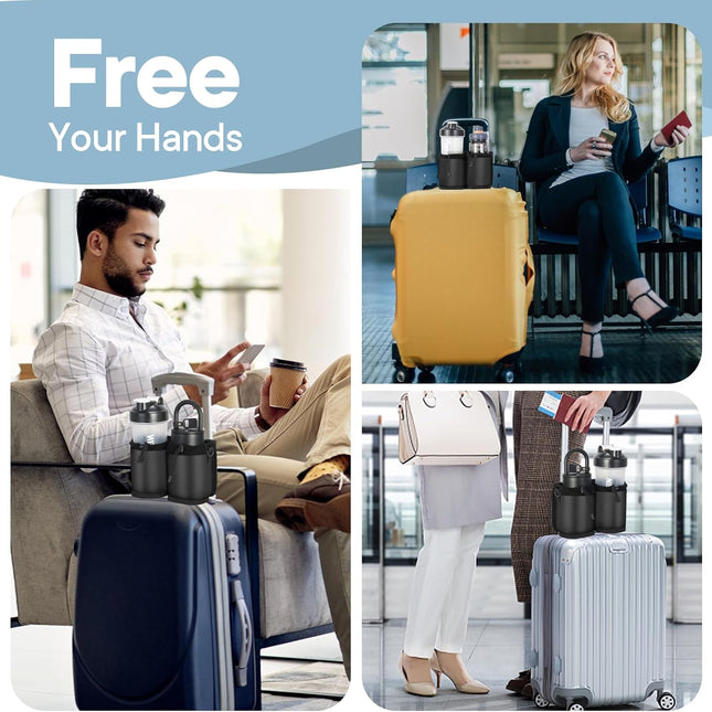 Travel Buddy: Hands-Free Extra Luggage Cup Holder & Organizer for Suitcases - Perfect for Coffee, Passports & Business Trips - Essential for Men & Women - Black