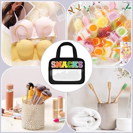 Stylish Chenille Letter Clear Makeup Bag - Waterproof Travel Toiletry Pouch for Women and Girls, Perfect for Organizing Snacks and Essentials