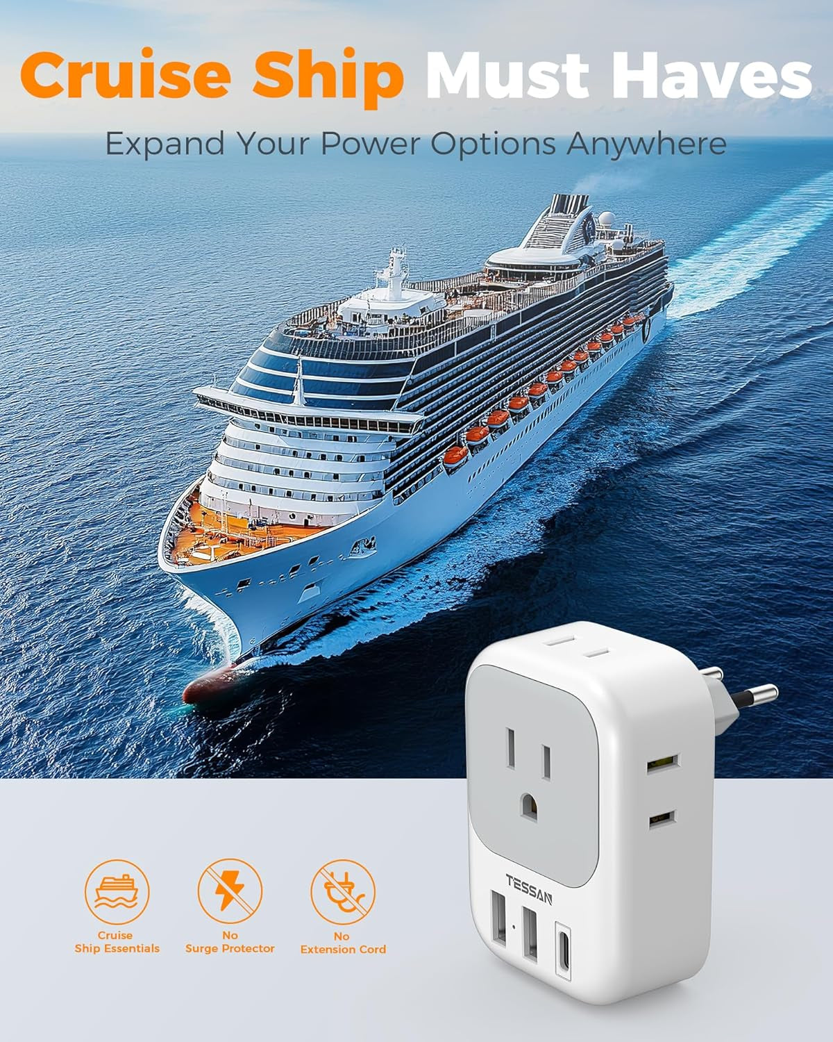 2-Pack European Plug Adapter with 4 Outlets & 3 USB Ports - Ideal for Travel in Italy, Spain, France, Germany & More!