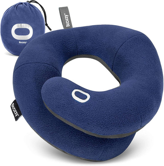 Travel Neck Pillow - Ultimate Double Support for Head, Neck & Chin | Perfect for Long Flights & Car Rides | Adjustable, Washable & Comes with Carry Bag - Large, Navy