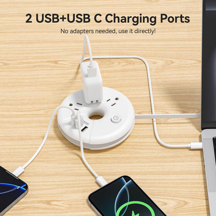 Travel Power Strip,  3 Outlets 3 USB(1 USB C) Cruise Approved Power Strip, Short Extension Cord 3Ft, Travel Essentials for Home, Hotels, Cruise Ship, Vacation, White, I-Donut