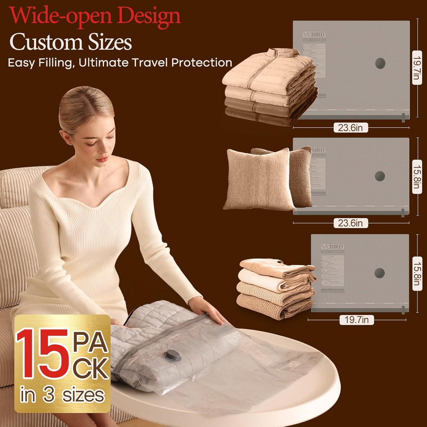 Travel Compression Vacuum Bags with Rechargeable Air Pump - 15 Combo Space Saver for Luggage and Suitcase