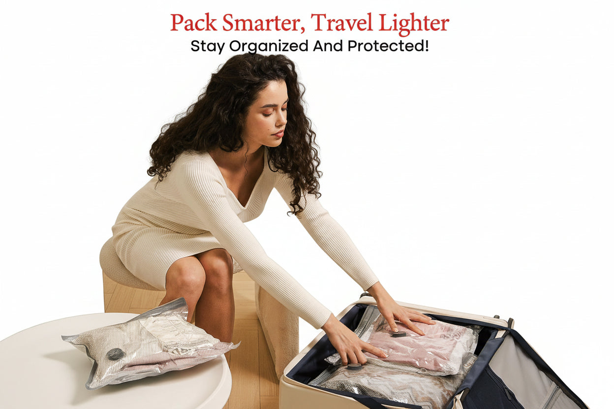 Travel Compression Vacuum Bags with Rechargeable Air Pump - 15 Combo Space Saver for Luggage and Suitcase