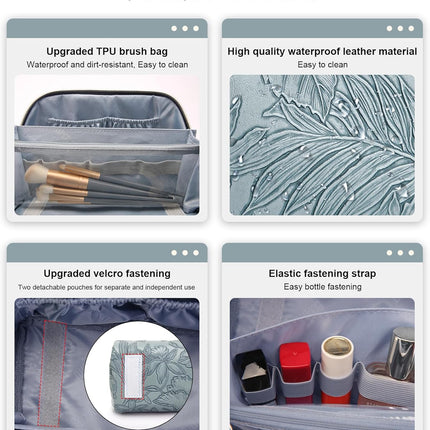 Travel Makeup Bags Cosmetic Organizer Bag: 3 Pcs Set Large Capacity Floral Make up Bag with Compartments - Waterproof Leather Toiletry Bags with Handle for Women (01-Light Blue)