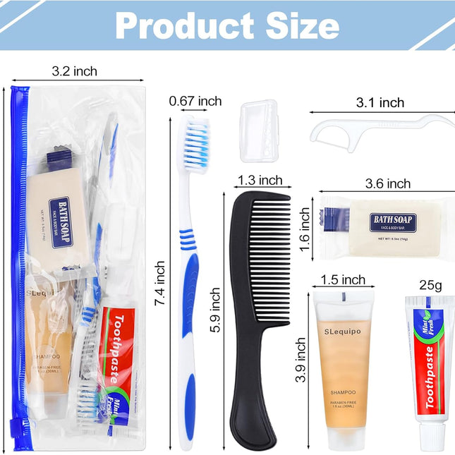 Pack of 3 Hygiene Kit, Hygiene Kit Bulk, Individually Packed, Travel Hygiene Kit with Toothbrush, Toothpaste, Comb, Shampoo, Soap and Floss Picks, Home, Suitable for Hotel, Camping, Travel