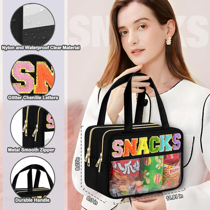 Stylish Chenille Letter Clear Makeup Bag - Waterproof Travel Toiletry Pouch for Women and Girls, Perfect for Organizing Snacks and Essentials