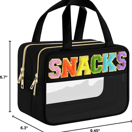 Stylish Chenille Letter Clear Makeup Bag - Waterproof Travel Toiletry Pouch for Women and Girls, Perfect for Organizing Snacks and Essentials