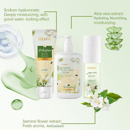 Jasmine Body Skin Care Set Women Girls Gift - Travel Essentials - Birthday Gifts for Women - Skin Care Sets & Kits with Body Wash, Body Cream, Body Mist - Travel Toiletries - Spa Kit - Womens Gifts