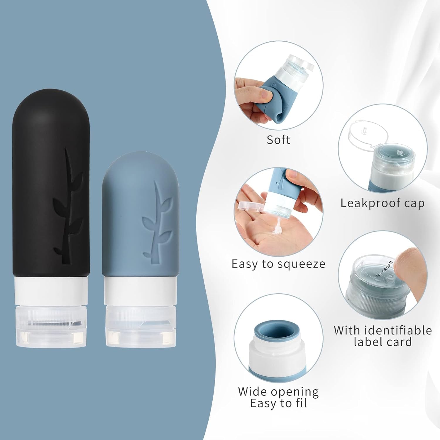 18Pack Travel Bottles for Toiletries,Tsa Approved Silicone Travel Containers for Toiletries,Leak Proof Refillable Liqus Shampoo and Conditioner Travel Essentials Toiletry Bottles