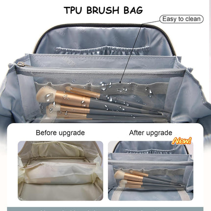 Travel Makeup Bags Cosmetic Organizer Bag: 3 Pcs Set Large Capacity Floral Make up Bag with Compartments - Waterproof Leather Toiletry Bags with Handle for Women (01-Light Blue)